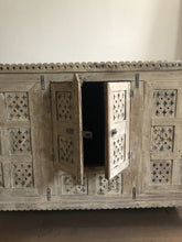 Indian Antique Tribal Hand Carved Art Wooden Damchiya Whitewash 150cm
